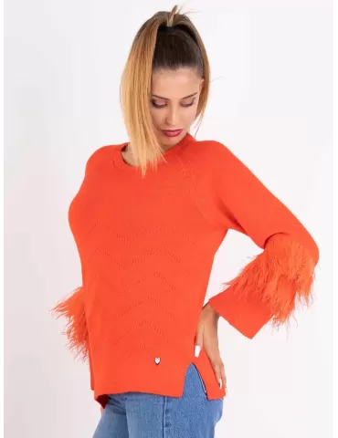 Riva online Italian knitwear | Orange wool sweater jumper with feathers 2