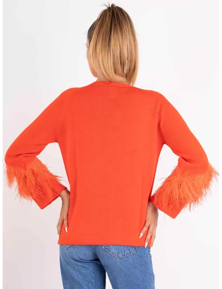 Riva online Italian knitwear | Orange wool sweater jumper with feathers