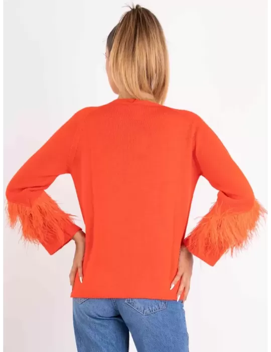 Riva online Italian knitwear | Orange wool sweater jumper with feathers