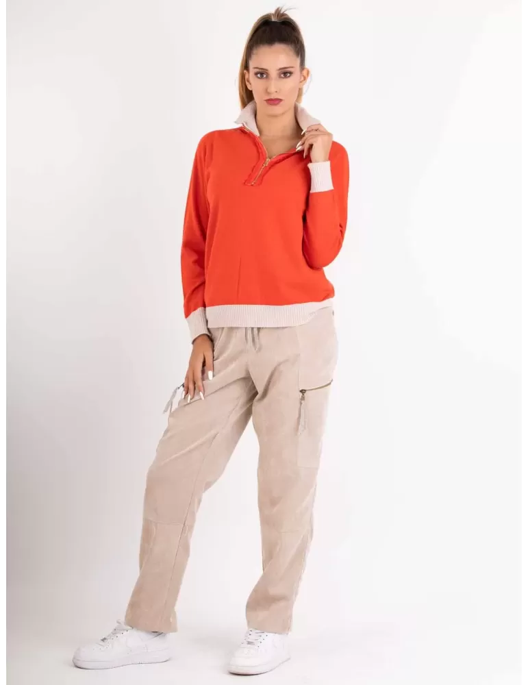 Riva online Italian knitwear | Orange wool sweater jumper with feathers