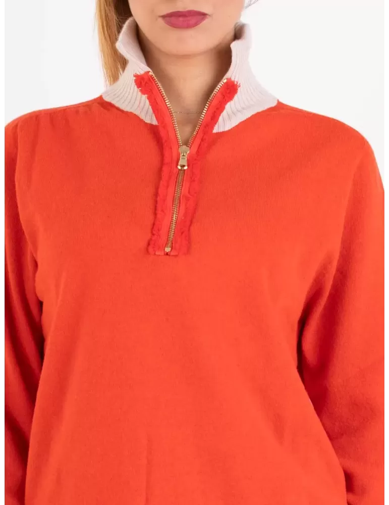 Riva online Italian knitwear | Orange wool sweater jumper with feathers