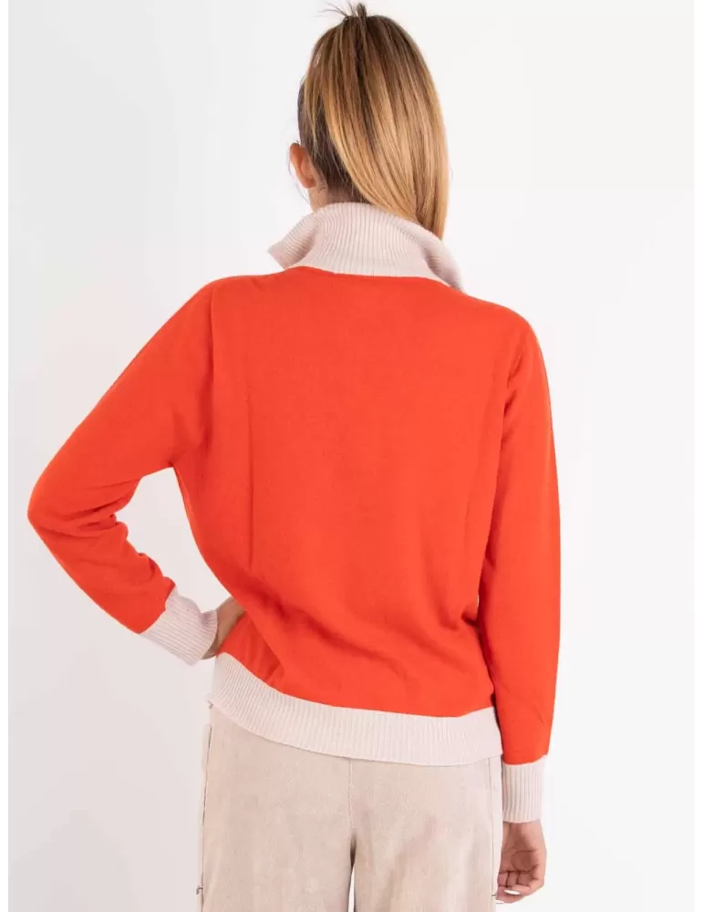 Riva online Italian knitwear | Orange wool sweater jumper with feathers