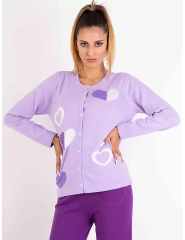 Riva Tricot A/I 2023-24 | Cardigan lilla con intarsi di cuoricini 2