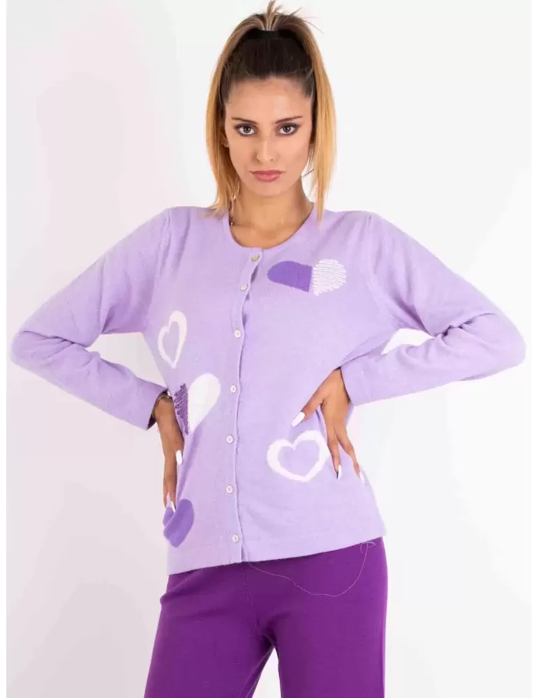 Riva Tricot A/I 2023-24 | Cardigan lilla con intarsi di cuoricini