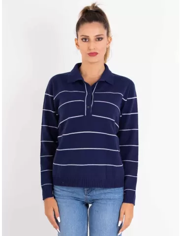 Riva Tricot A/I 2023-24 | Maglia polo blu lana e cashmere fino tg 56