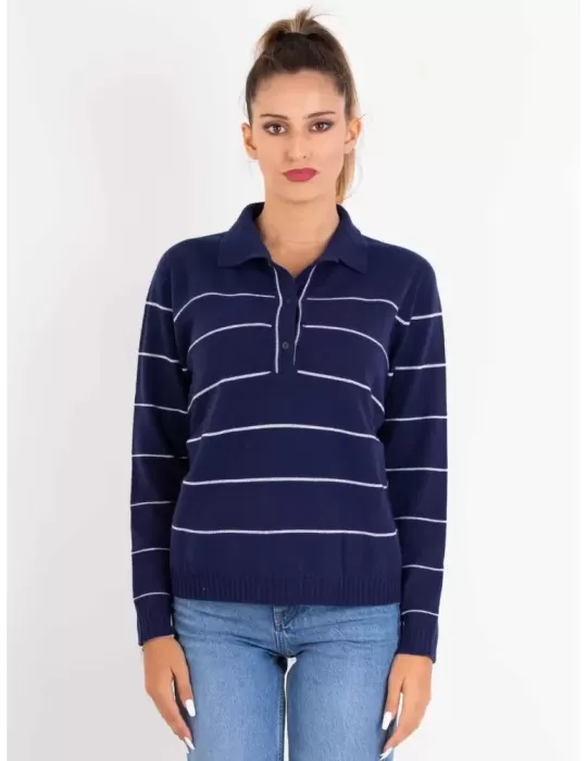 Riva Tricot A/I 2023-24 | Maglia polo blu lana e cashmere fino tg 56 Riva Tricot A/I 2023-24 | Maglia polo blu lana e cashmere fino tg 56