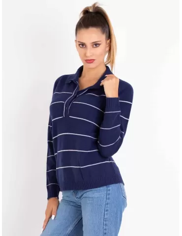 Riva online Italian knitwear | Blue wool and cashmere polo neck sweater 2