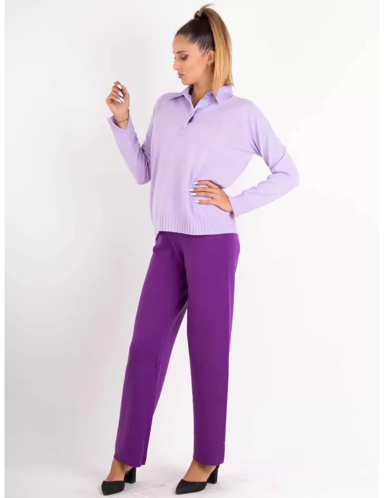 Riva Tricot A/I 2023-24 | Maglia polo lilla lana e cashmere fino tg 54