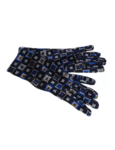 Bottega de Guanto | Black and royal blue pattern velvet gloves ladies 2