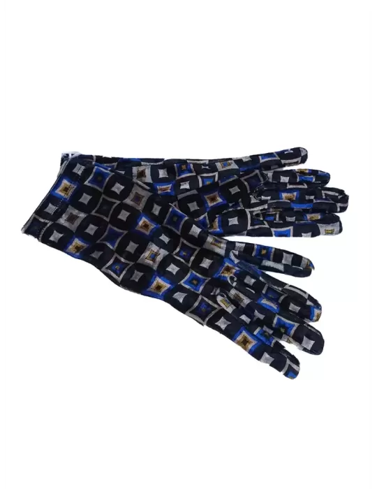 Black and royal blue geometric pattern velvet gloves