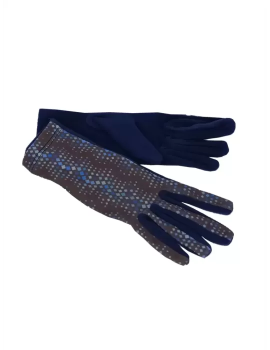 Dove brow and light blue designed fashion pile gloves