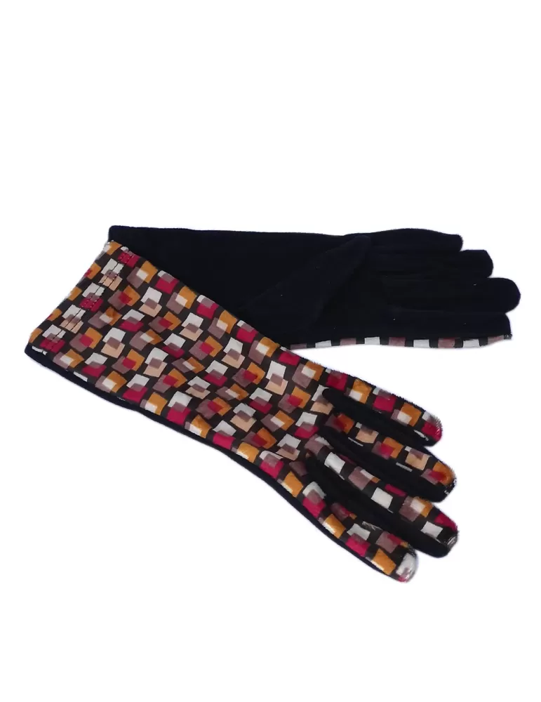 Bottega de Guanto | Mustard yellow and black pile fashion gloves women