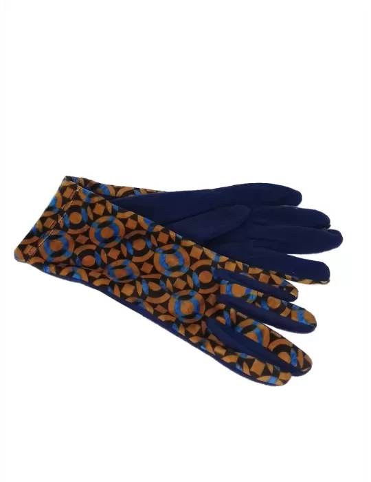Mustard yellow and blue pattern designed fashion pile gloves