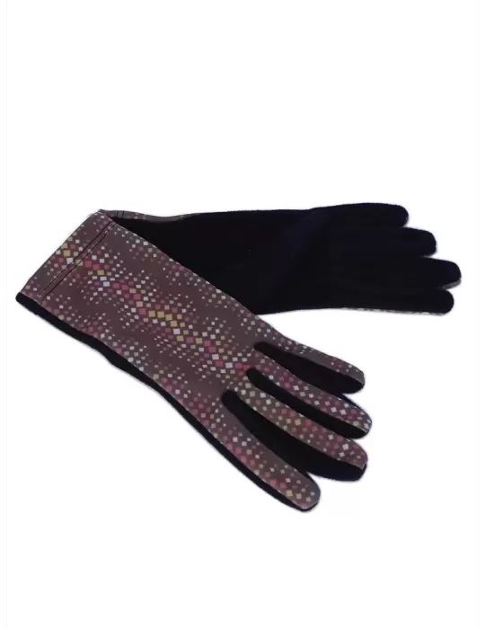 Mustard yellow and brown pattern black fashion pile gloves