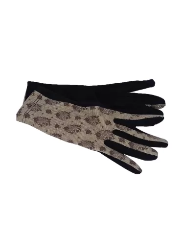 Bottega del Guanto | Dove brown lace pattern black fashion pile gloves 2