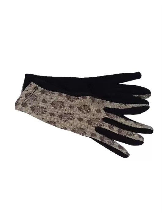Dove brown lace pattern black fashion pile gloves