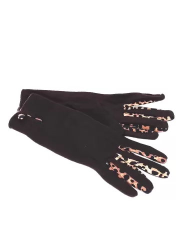 Animal printed details chocolate brown pile gloves 2
