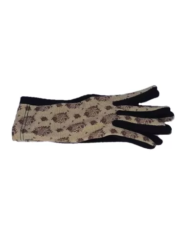 Bottega del Guanto | Dove brown lace pattern black fashion pile gloves