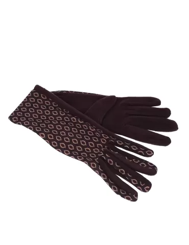 Brown geometric pattern fashion pile gloves 2