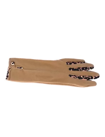 Animal printed details camel brown pile gloves