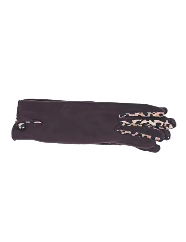 Animal printed details chocolate brown pile gloves
