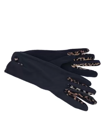 Animal printed details dark grey pile gloves 2