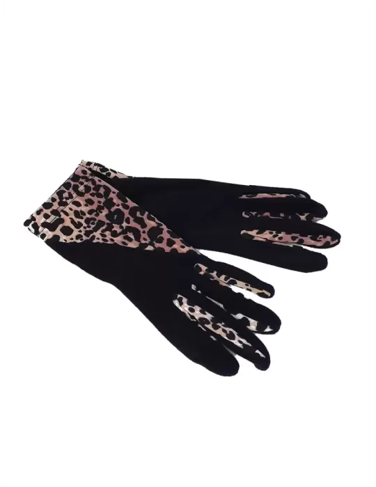 Animal printed details camel brown pile gloves