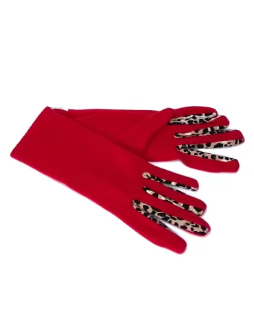 Bottega del Guanto | Red Animal printed fingers pile gloves 2