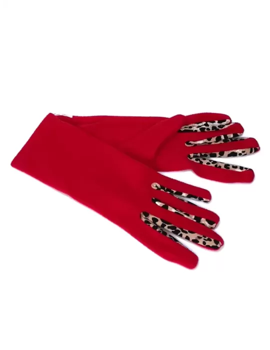 Bottega del Guanto | Red Animal printed fingers pile gloves