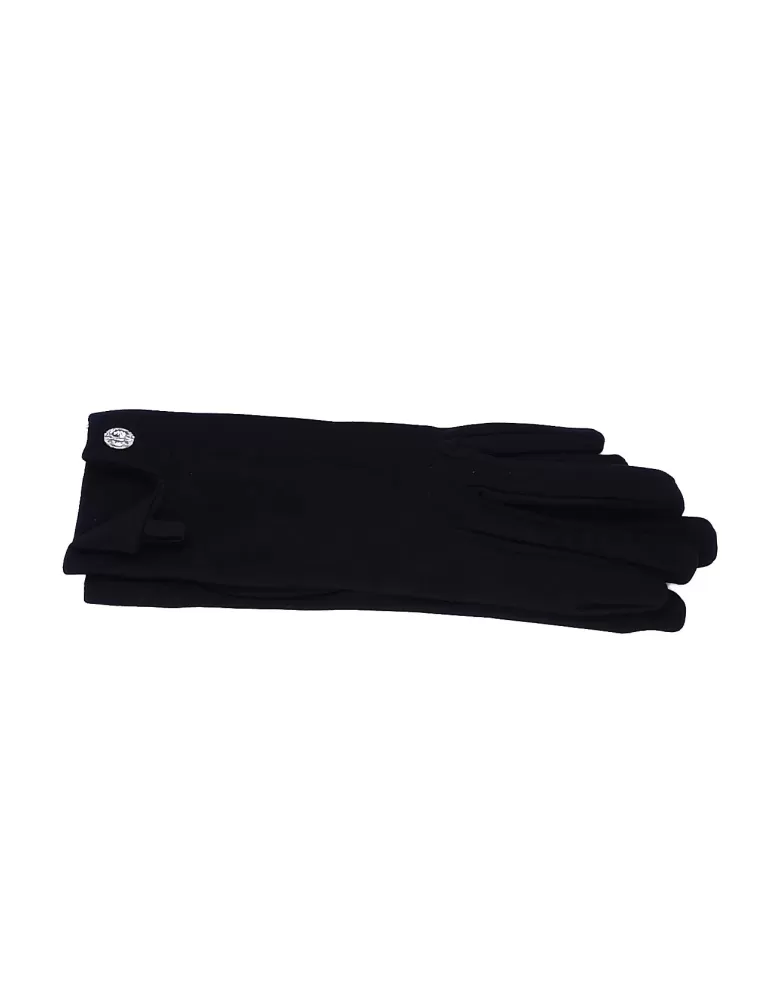 Black formal stretch silk gloves with cuff Swarovski button Black formal stretch silk gloves with cuff Swarovski button