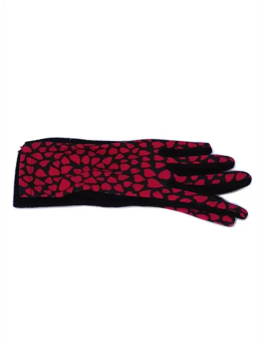 Bottega de Guanto | Red little hearts pattern black pile fashion gloves Bottega de Guanto | Red little hearts pattern black pile fashion gloves