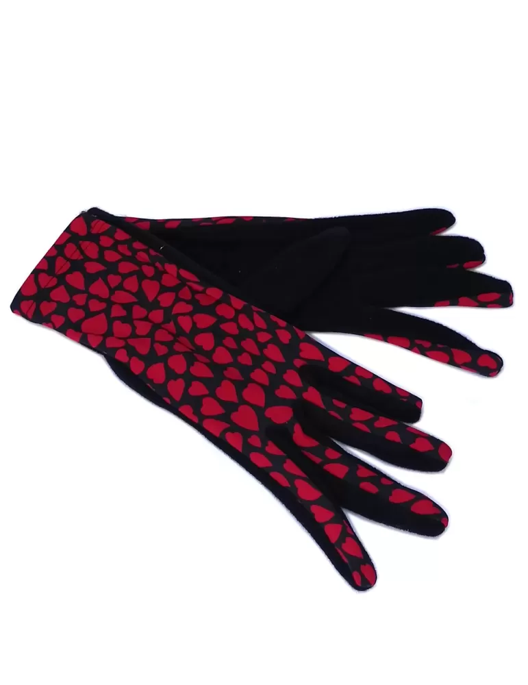 Red little hearts pattern black pile fashion gloves