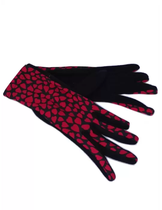 Bottega de Guanto | Red little hearts pattern black pile fashion gloves