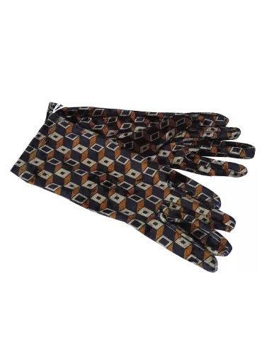 Bottega de Guanto | Black and royal blue pattern velvet gloves ladies 2