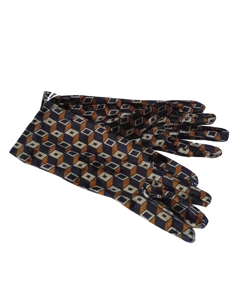 Bottega de Guanto | Black and royal blue pattern velvet gloves ladies