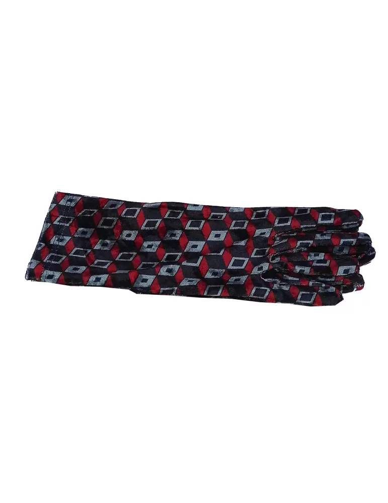 Red grey and blue geometric pattern velvet gloves Red grey and blue geometric pattern velvet gloves