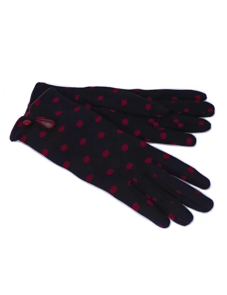 Cashmere lining leather profiles red polka dots cotton gloves