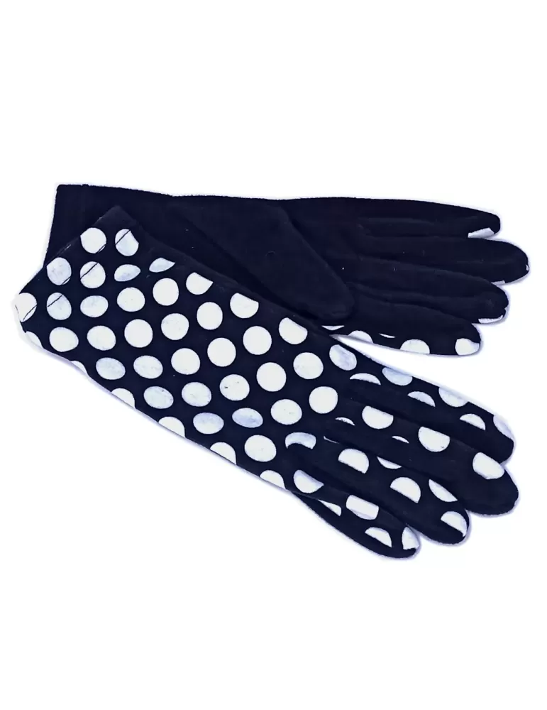 Bottega de Guanto | White polka dots pattern black pile fashion gloves
