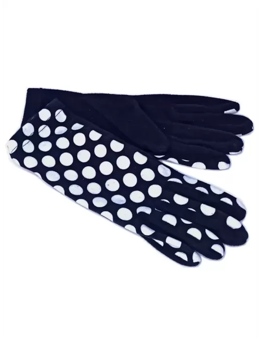 Bottega de Guanto | White polka dots pattern black pile fashion gloves