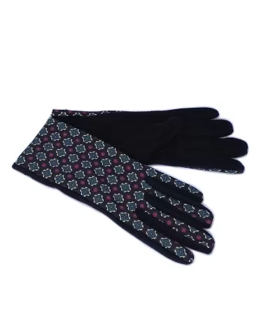 Fuchsia and green pattern black fashion pile gloves 2