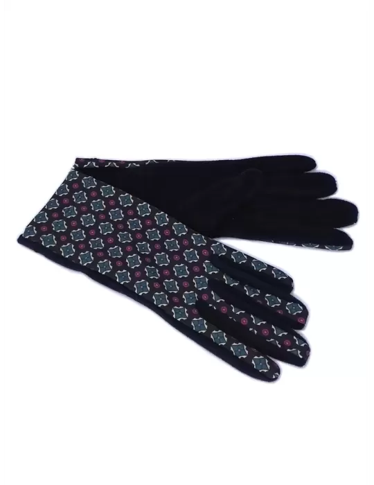 Fuchsia and green pattern black fashion pile gloves