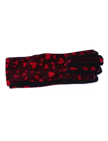 Red little hearts pattern black pile fashion gloves