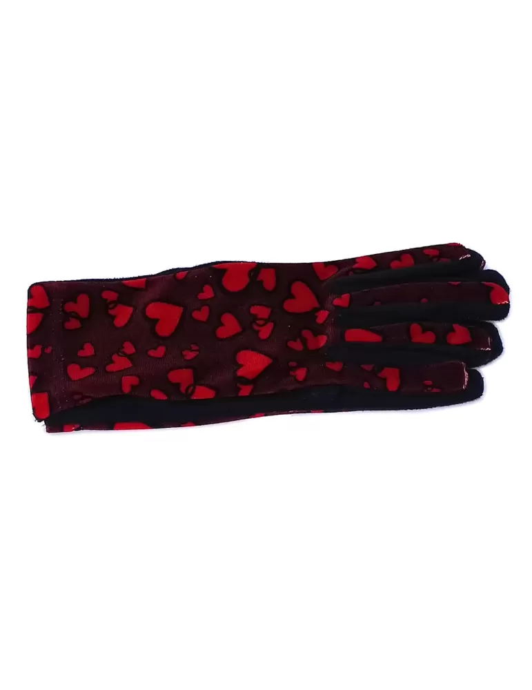 Bottega de Guanto | Red little hearts pattern black pile fashion gloves Bottega de Guanto | Red little hearts pattern black pile fashion gloves