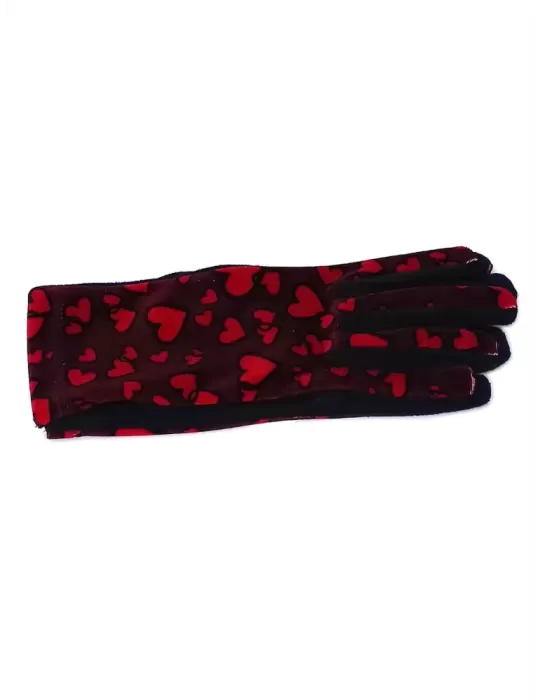 Bottega de Guanto | Red little hearts pattern black pile fashion gloves Bottega de Guanto | Red little hearts pattern black pile fashion gloves