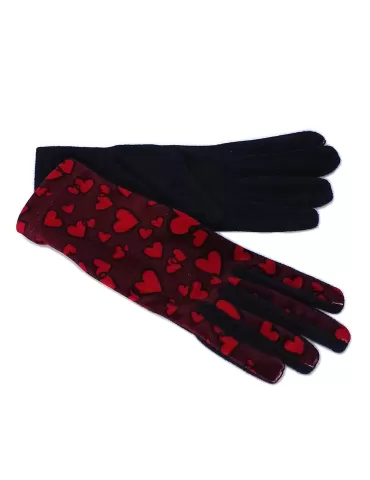 Red little hearts pattern black pile fashion gloves 2