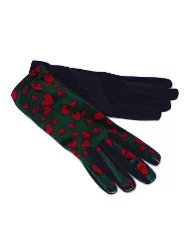 Bottega de Guanto | Red little hearts pattern black pile fashion gloves 2