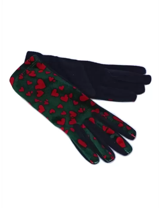 Bottega de Guanto | Red little hearts pattern black pile fashion gloves