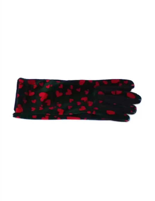 Bottega de Guanto | Red little hearts pattern black pile fashion gloves Bottega de Guanto | Red little hearts pattern black pile fashion gloves