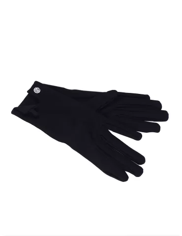 Black formal stretch silk gloves with cuff Swarovski button 2