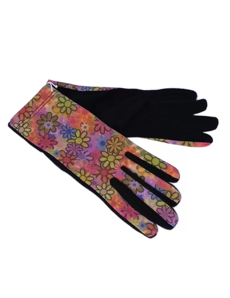 Bottega de Guanto | Hippie flowers pattern black pile fashion gloves